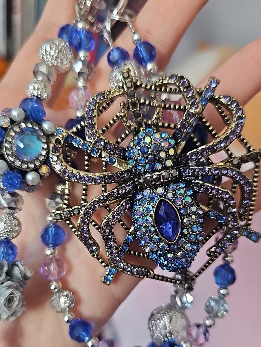Blue Crystal Spider Pendant Purse Charm